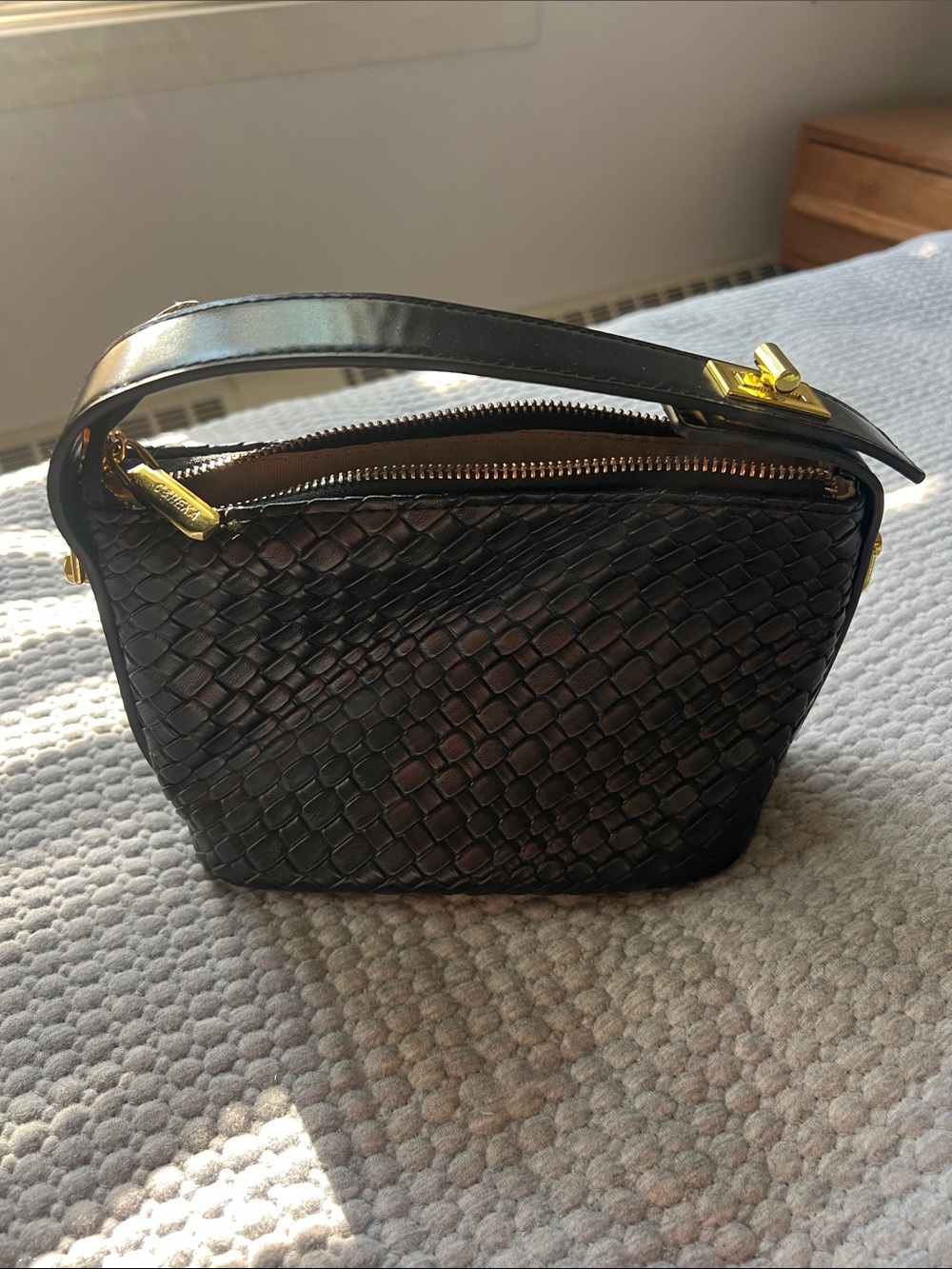 CAHRES & HEKA Black Snake-Embossed Leather Top-Handle Bag